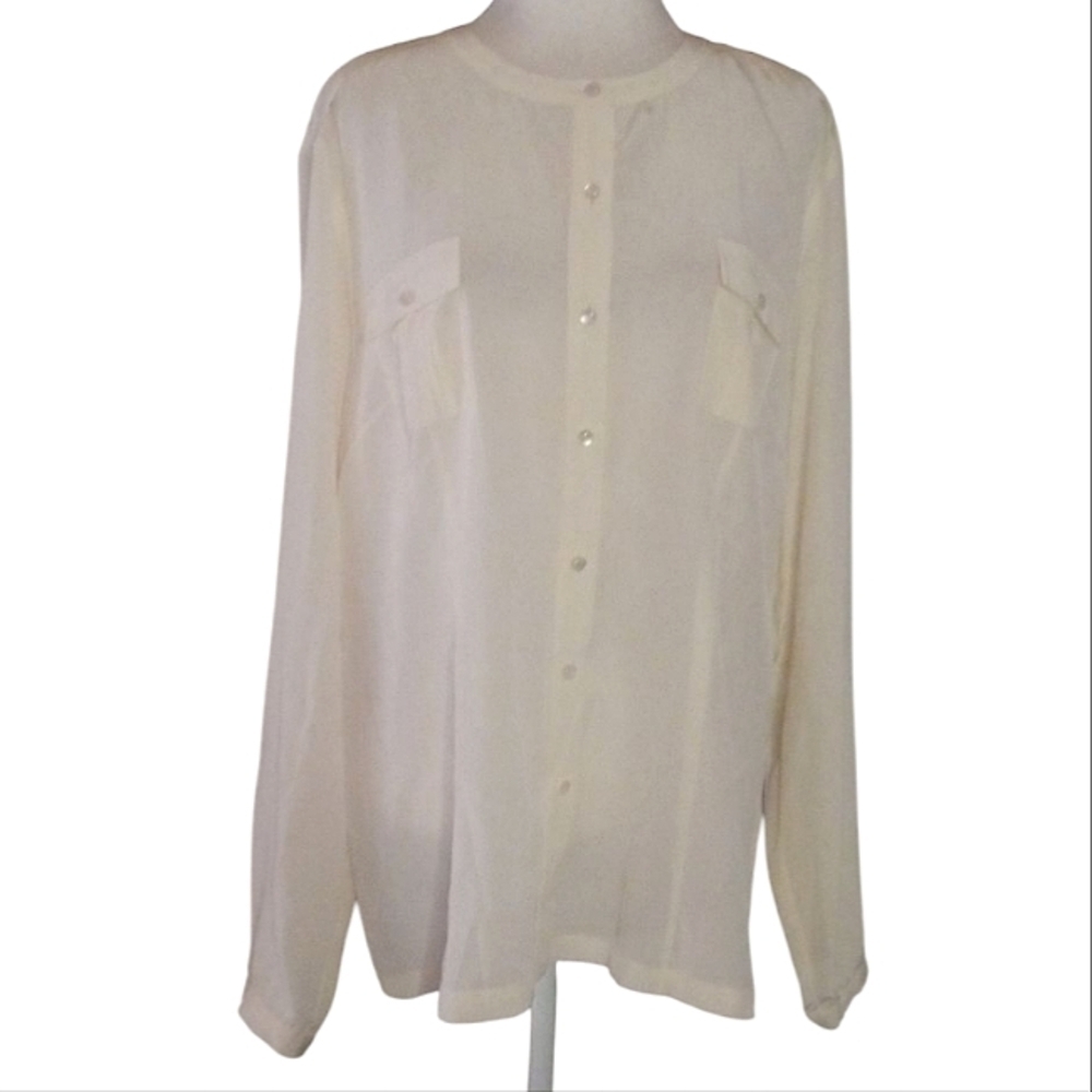 Pendleton Light Cream Button Front Pleat Detail 100% Silk Blouse Size 18